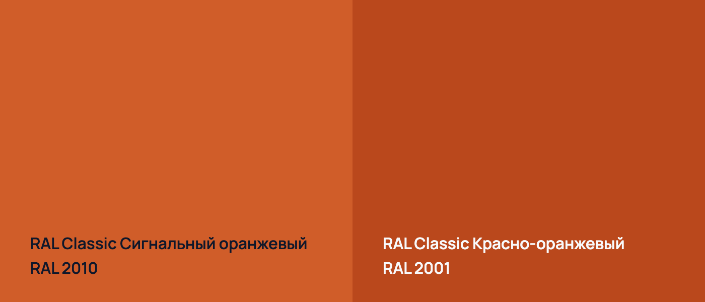 RAL Classic Сигнальный оранжевый RAL 2010 vs RAL Classic Красно-оранжевый RAL 2001