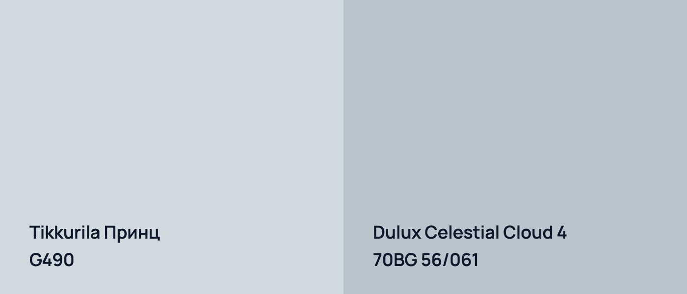Tikkurila Принц G490 vs Dulux Celestial Cloud 4 70BG 56/061
