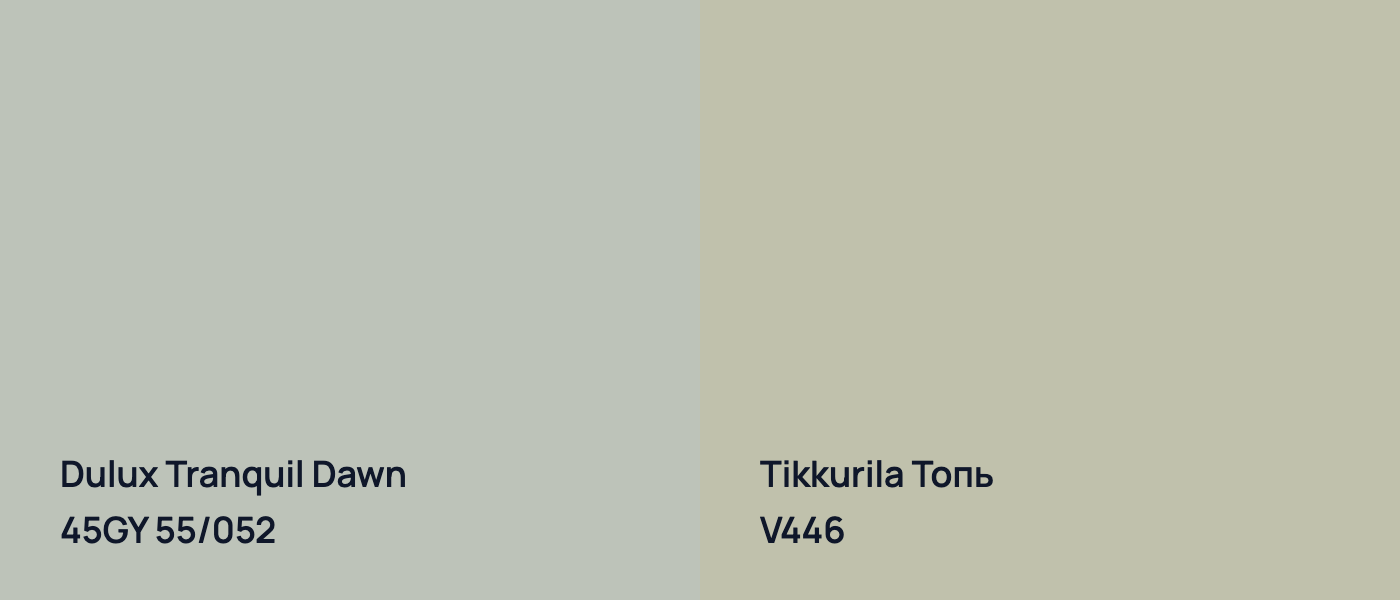 Dulux Tranquil Dawn 45GY 55/052 vs Tikkurila Топь V446