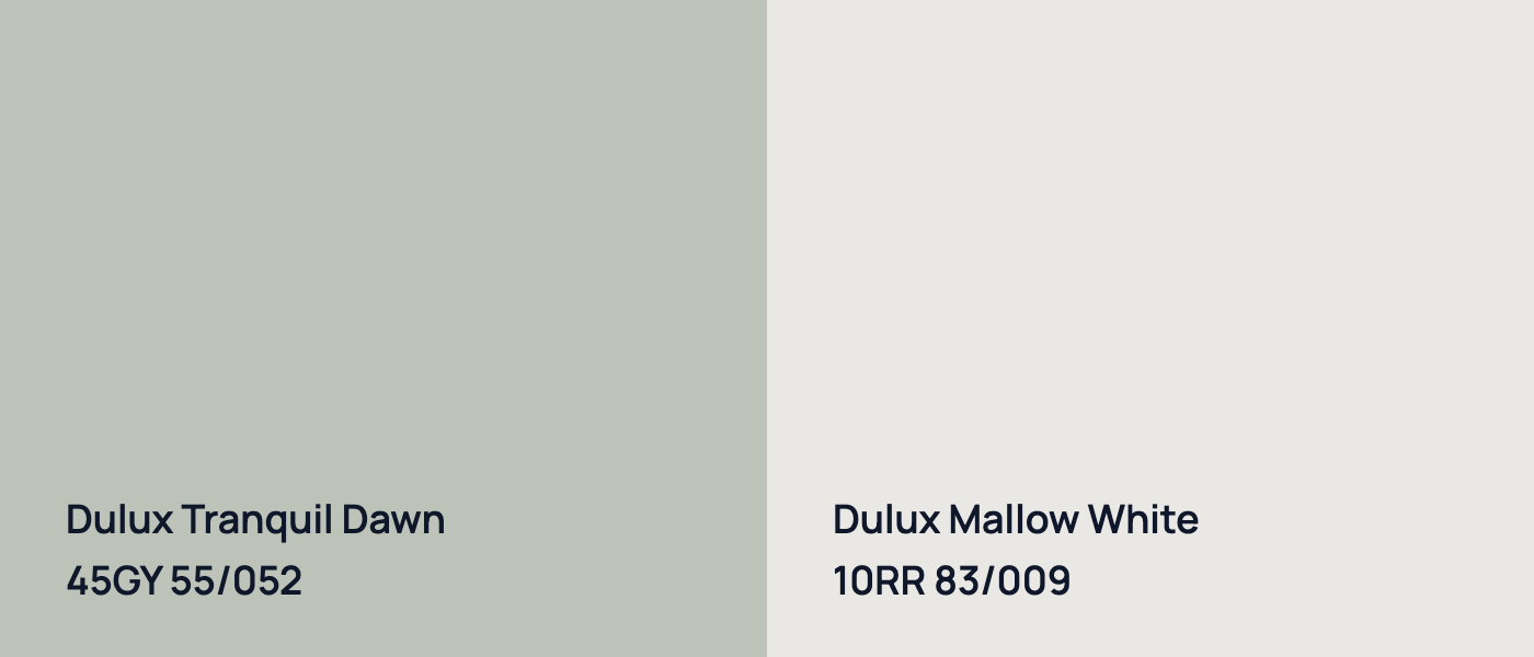 Dulux Tranquil Dawn 45GY 55/052 vs Dulux Mallow White 10RR 83/009