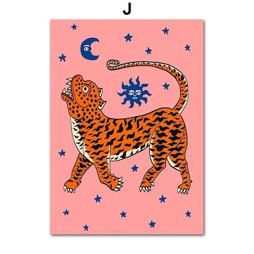 Постер с тигром, розовый и синий