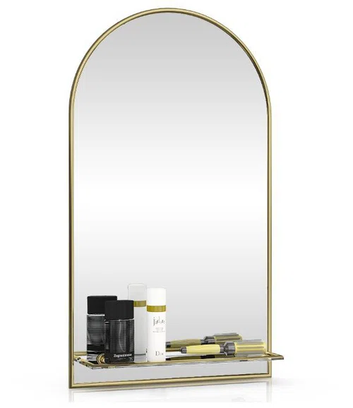 Зеркало арочное с полкой, золото, ШхВ 46х80 см