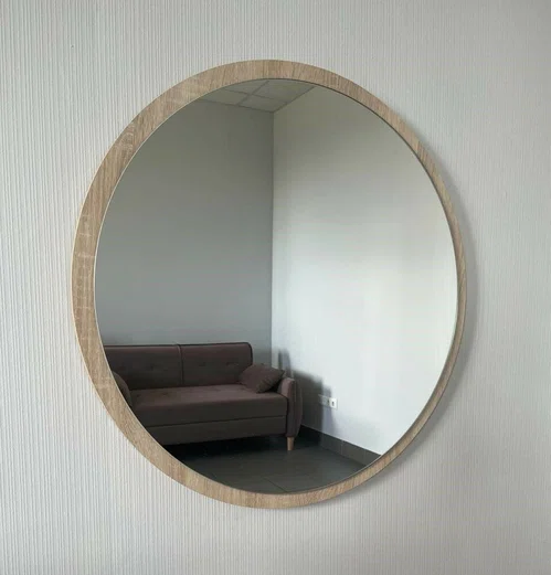Зеркало круглое с деревянной рамой, 70см